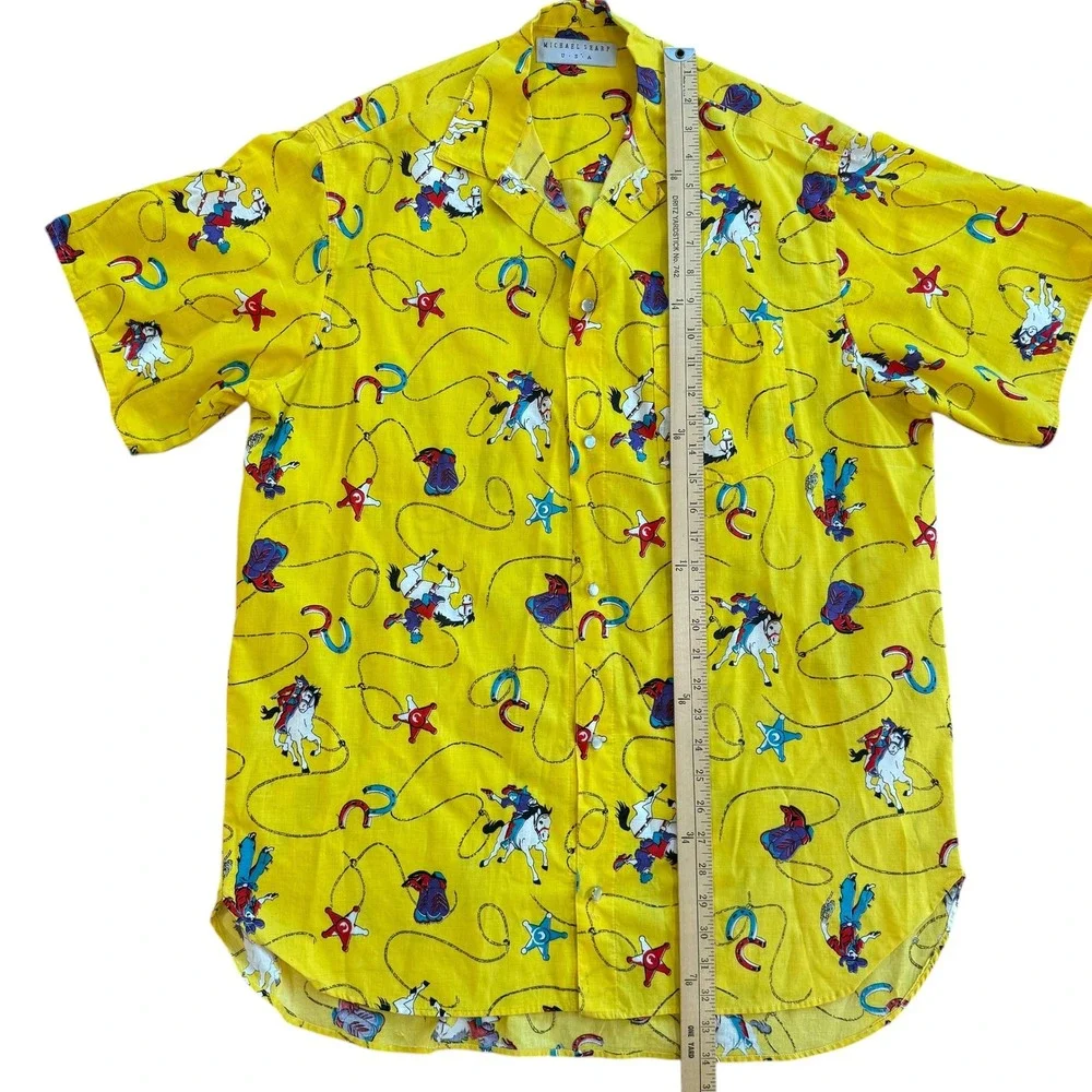 Vintage Michael Sharp Shirt Mens‎ Yellow Cowboy Rodeo Western Button Up XL